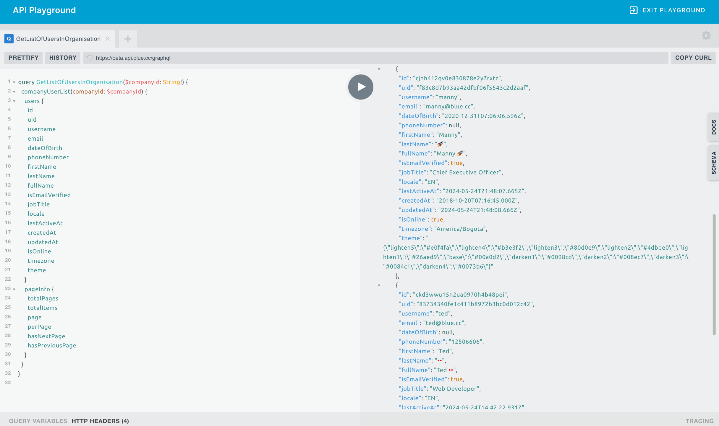 API integration screenshot
