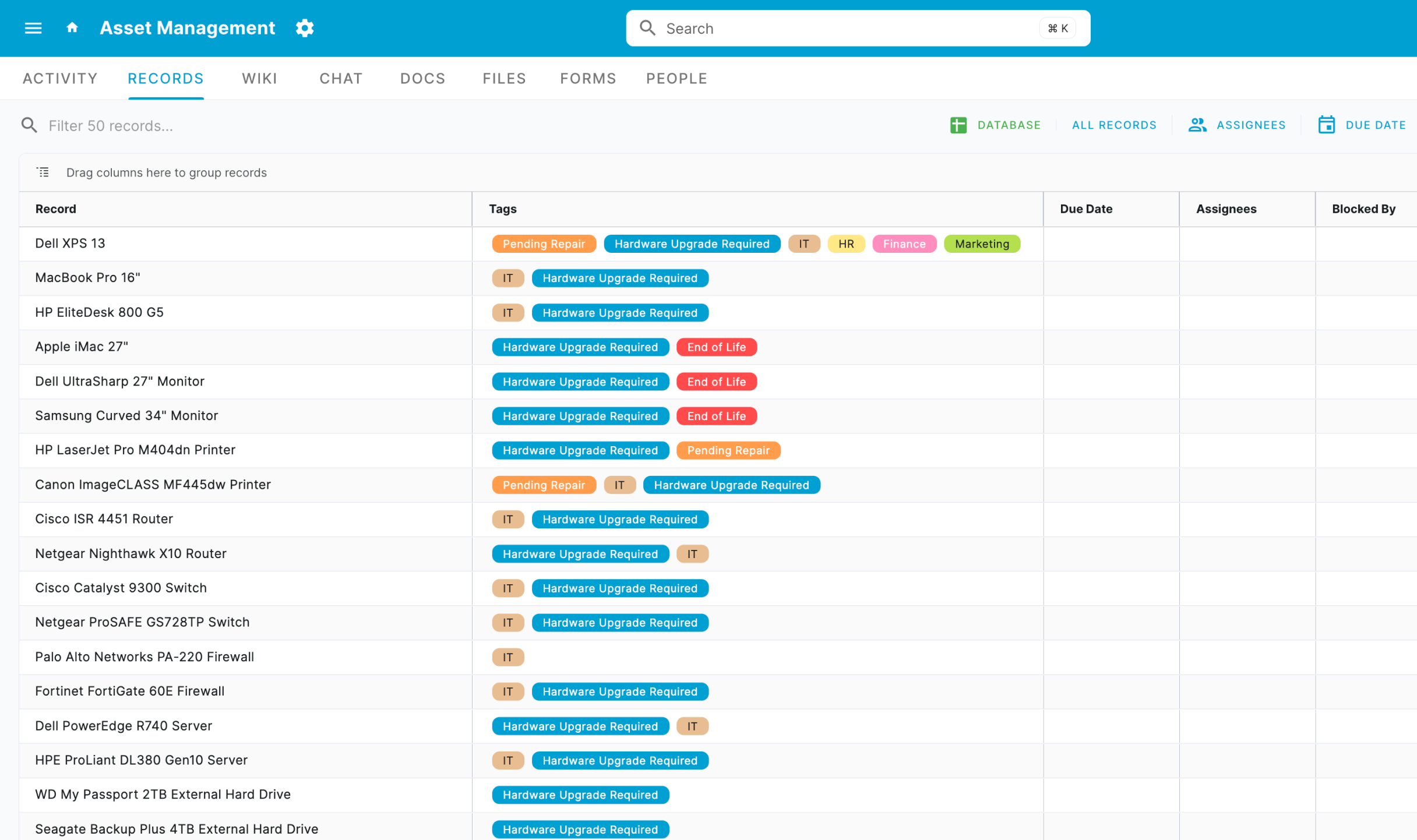 Asset management dashboard screenshot